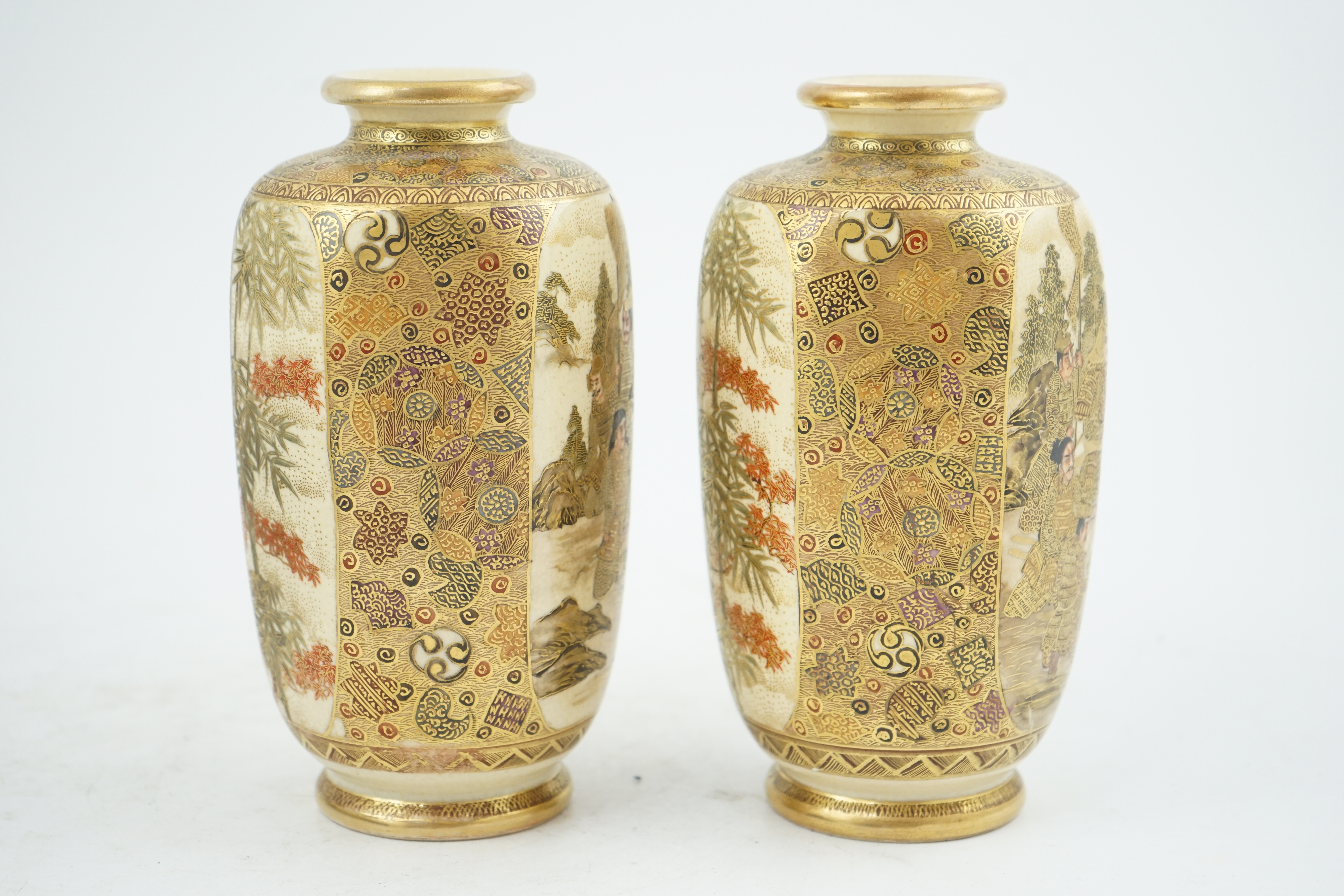 A pair of Japanese Satsuma hexagonal vases, signed ?Kozan, early 20th century